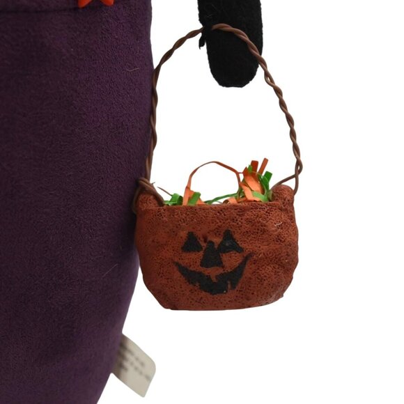 Halloween Black Cat Witch Figurine Pumpkin Basket Hat by Pumpkin Fields - Picture 5 of 6